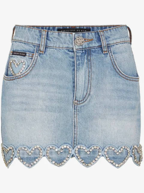 Philipp Plein Saia jeans com aplicação de coração