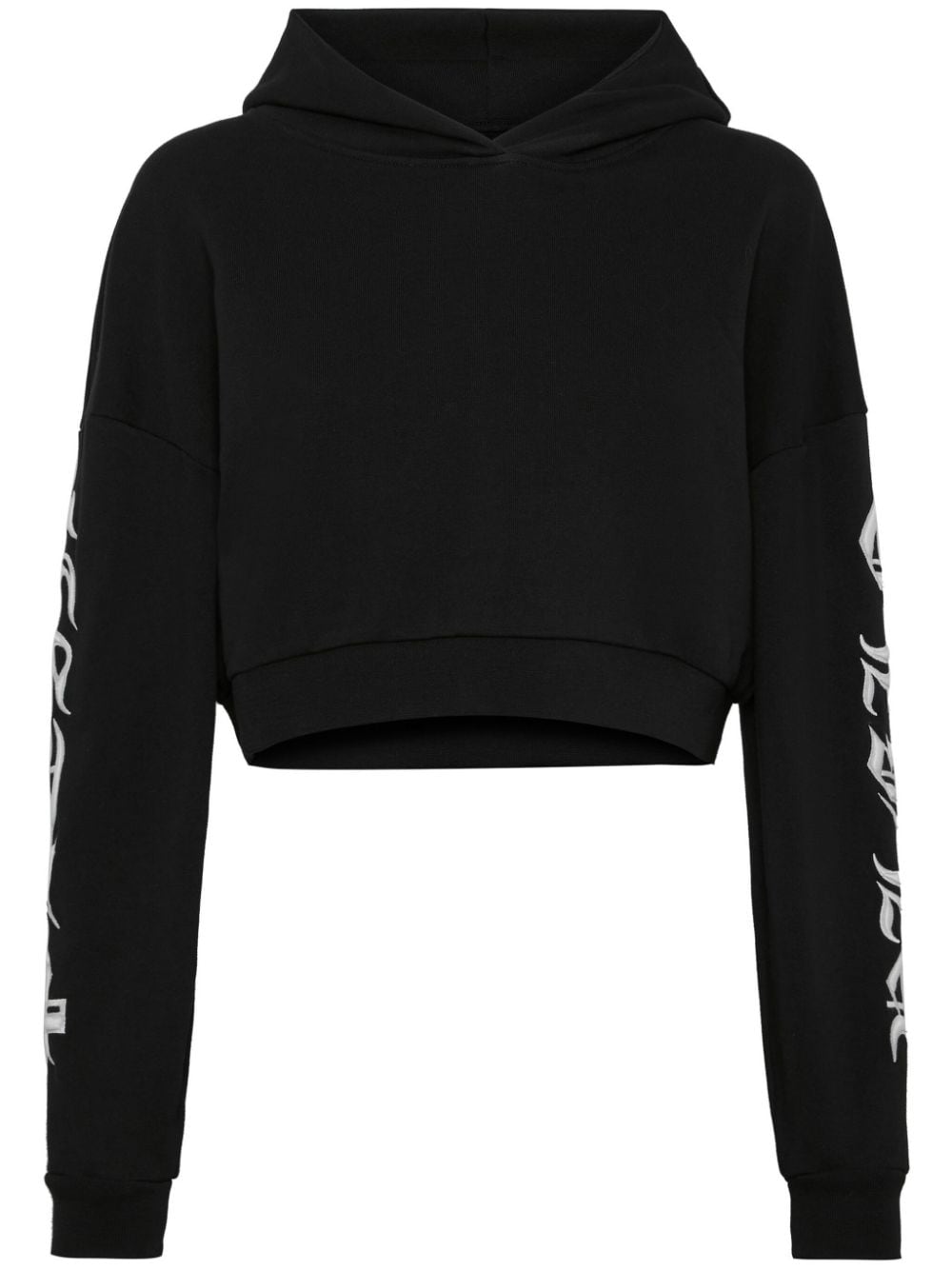 Philipp Plein Logo-embroidered Cropped Hoodie In Black