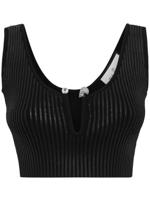 Philipp Plein coated ribbed-knit cropped top Women