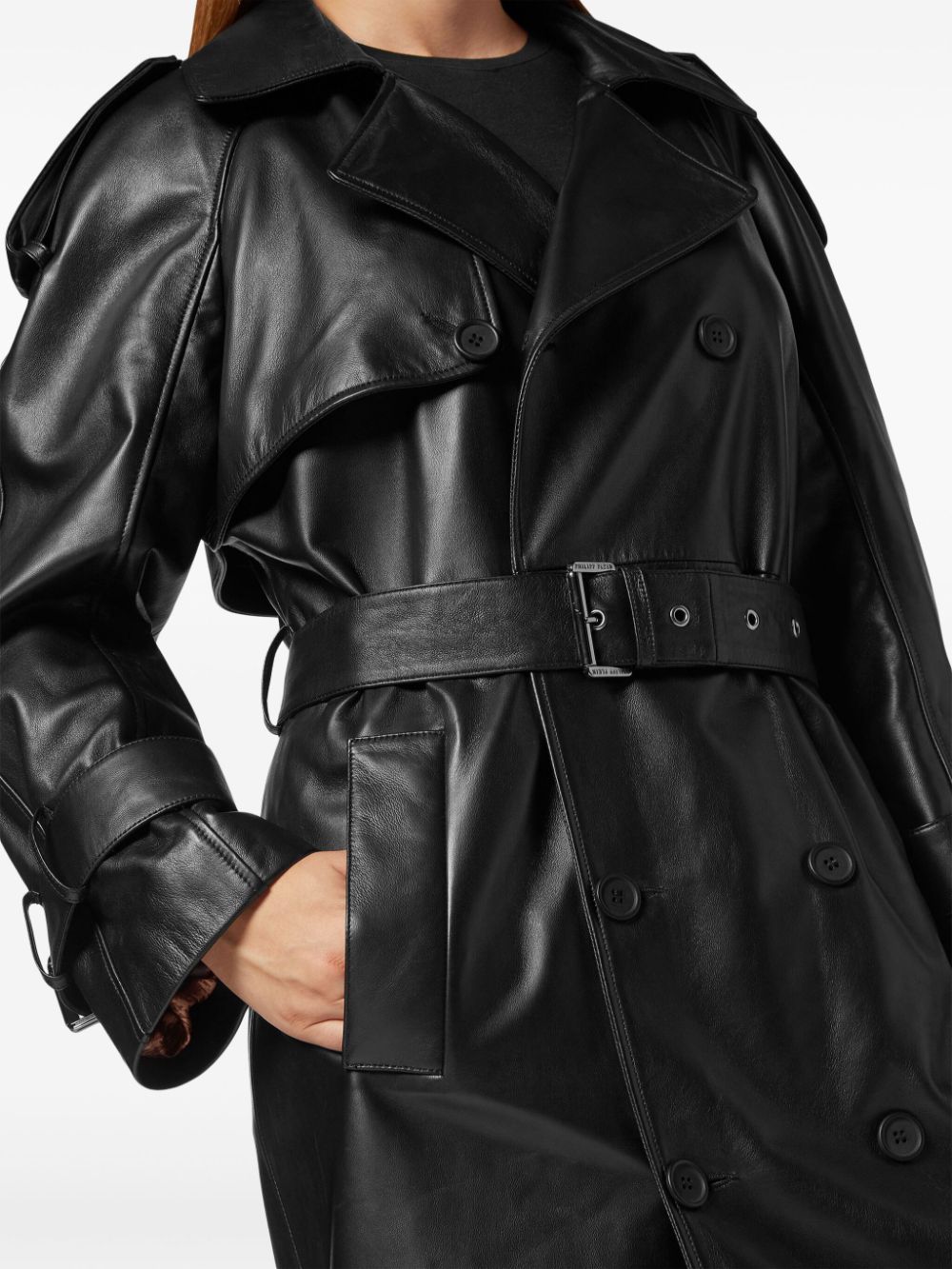 Philipp Plein belted leather trench coat Women