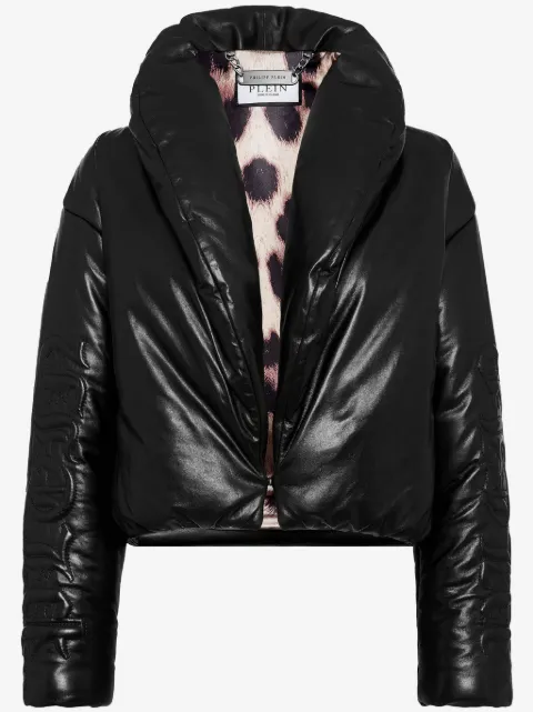 Philipp Plein 스컬 앤 본즈 가죽 바이커 재킷