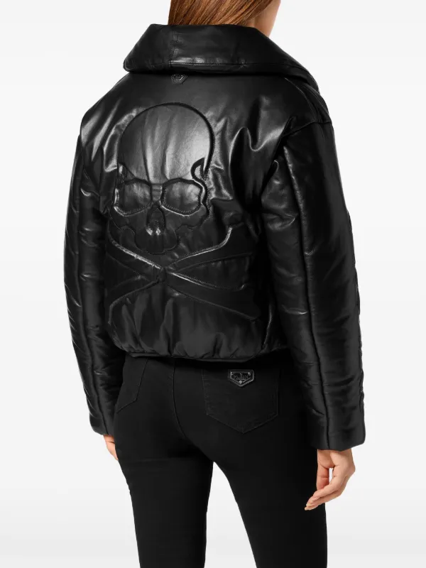 Philipp Plein Skull & Bones Leather Biker Jacket | Black | FARFETCH