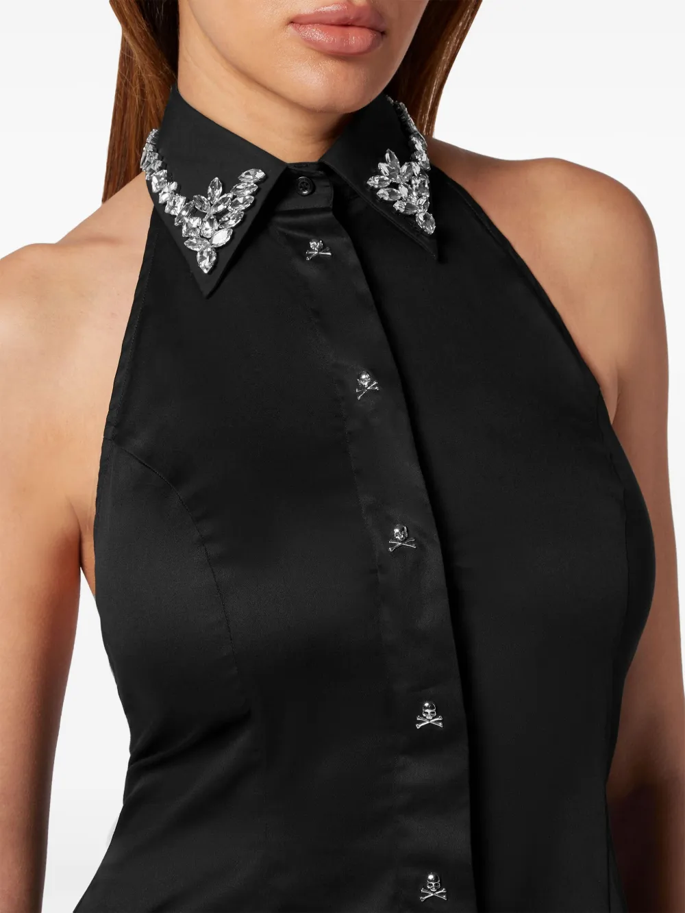 Shop Philipp Plein Crystal-embellished Sleeveless Minidress In Black