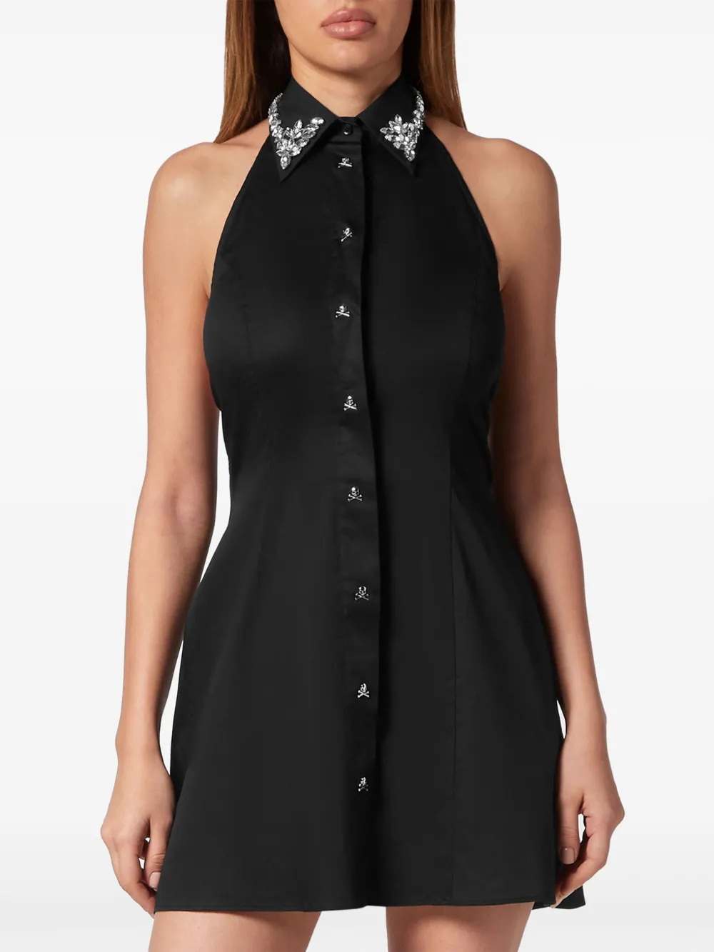 Shop Philipp Plein Crystal-embellished Sleeveless Minidress In Black
