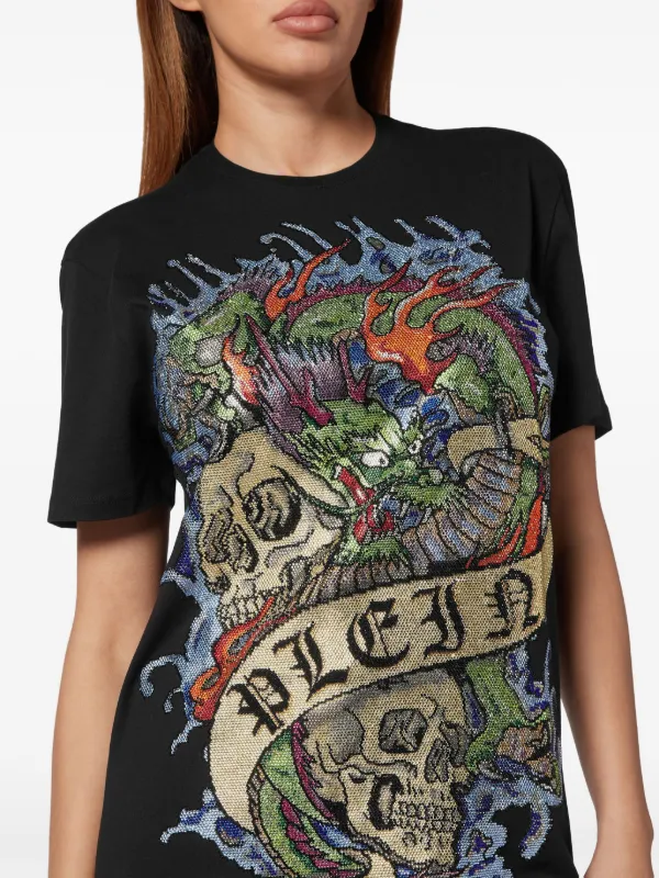 Philipp Plein Tattoo Crystal T-shirt Dress | Black | FARFETCH CA