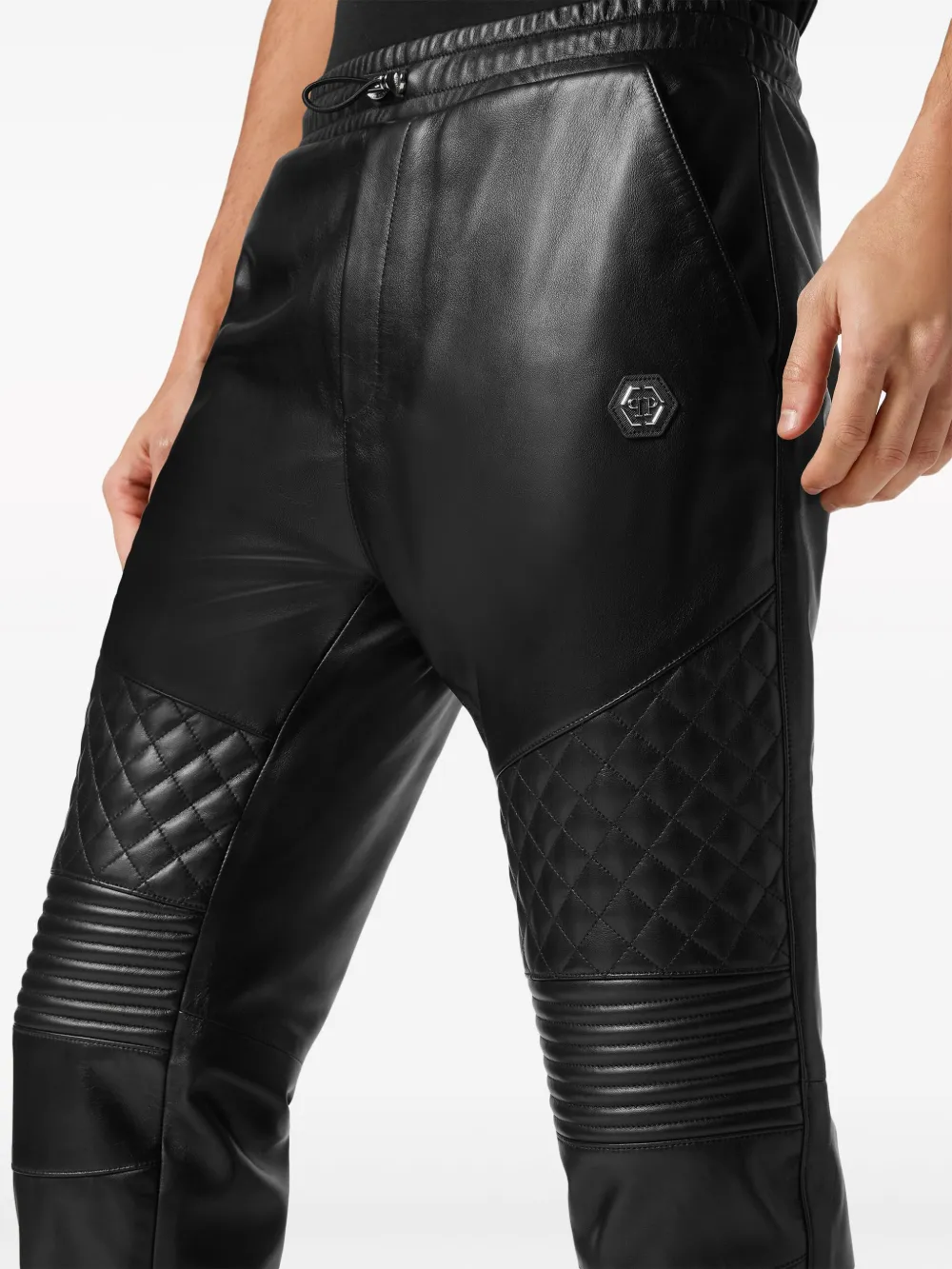 Philipp Plein Leren gevoerde joggingbroek Zwart