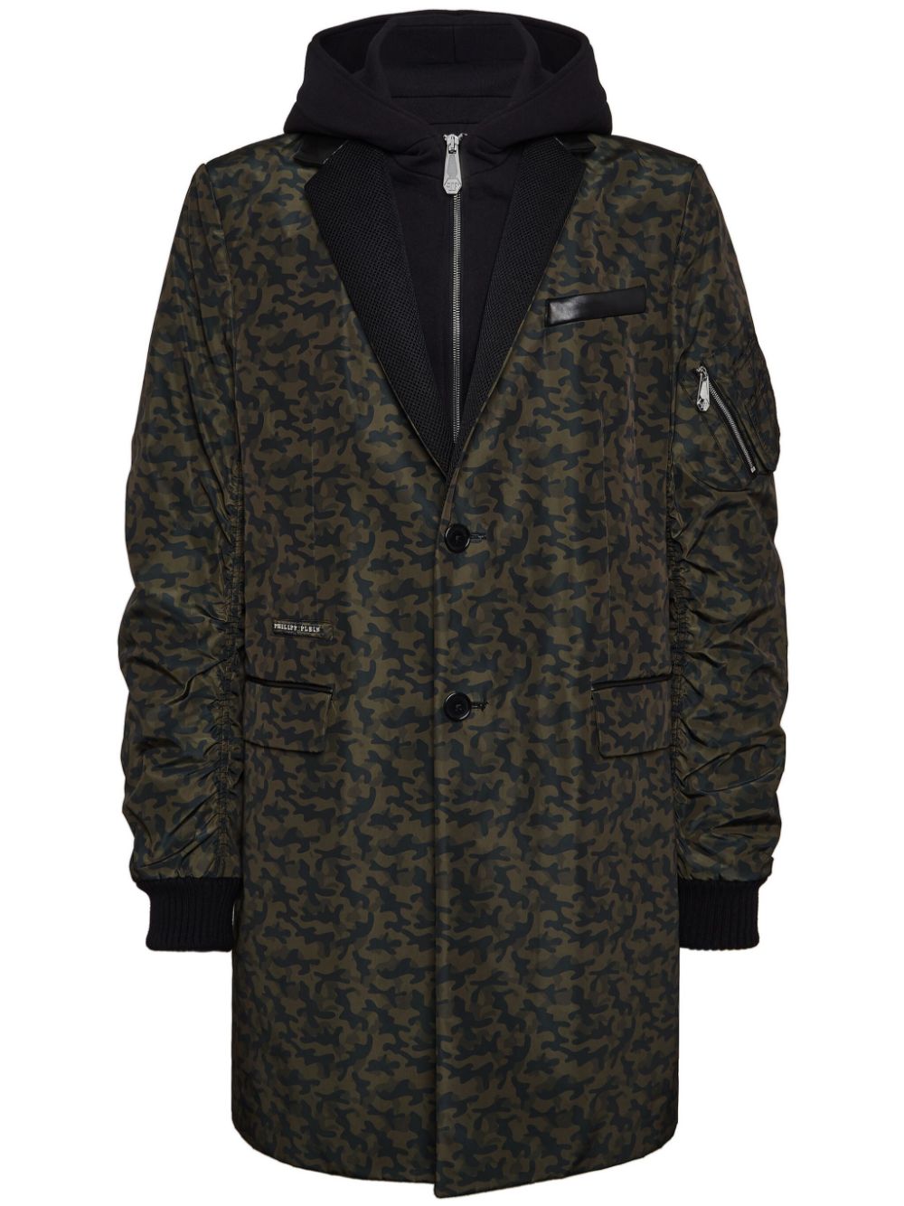 Philipp Plein Layered Camouflage-pattern Coat In Black