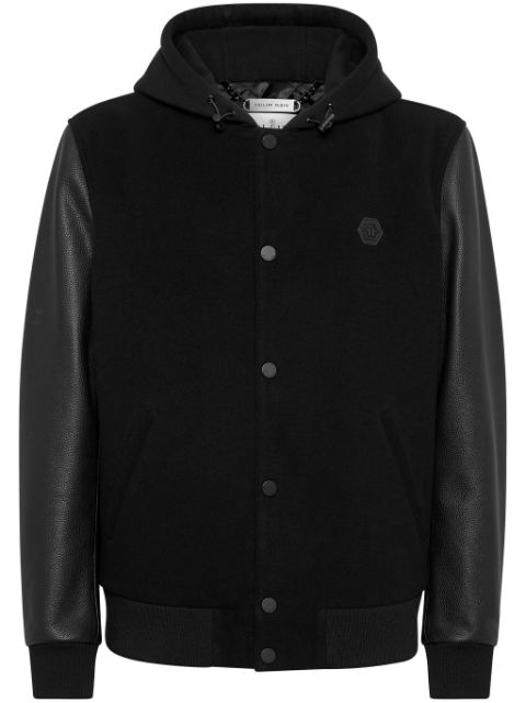 Philipp Plein logo-applique panelled hooded jacket Men