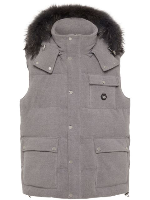 Philipp Plein faux-fur hood padded gilet Men