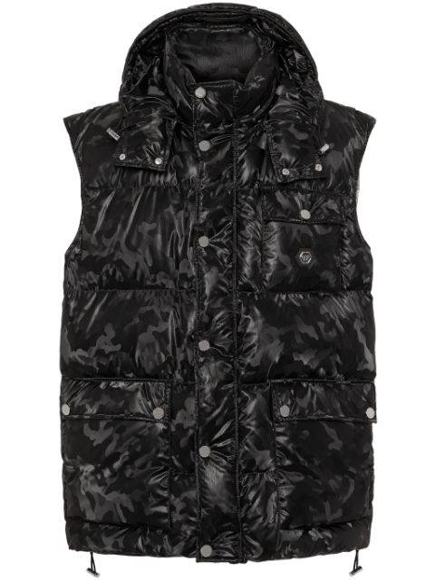 Philipp Plein camouflage-print hooded puffer gilet Men