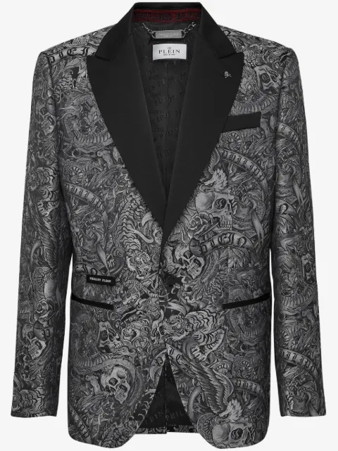 Philipp Plein tattoo-print twill blazer