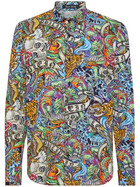 Philipp Plein graphic-print cotton-blend shirt Men