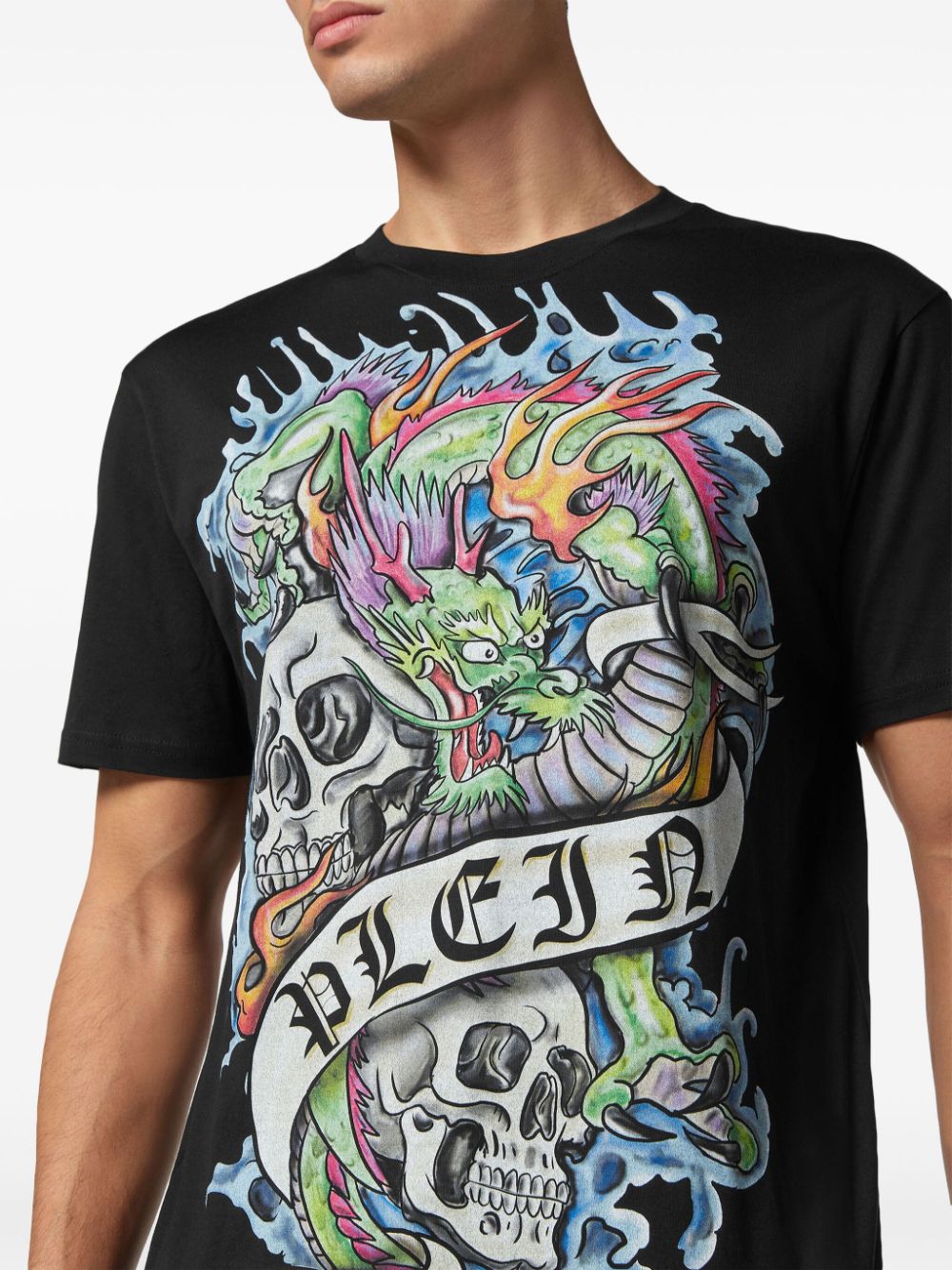 Shop Philipp Plein Graphic-print Cotton T-shirt In Black