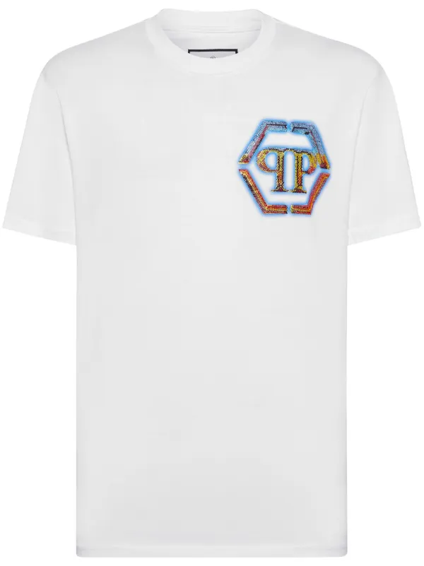 Philipp Plein logo embellished Cotton T shirt White FARFETCH UK