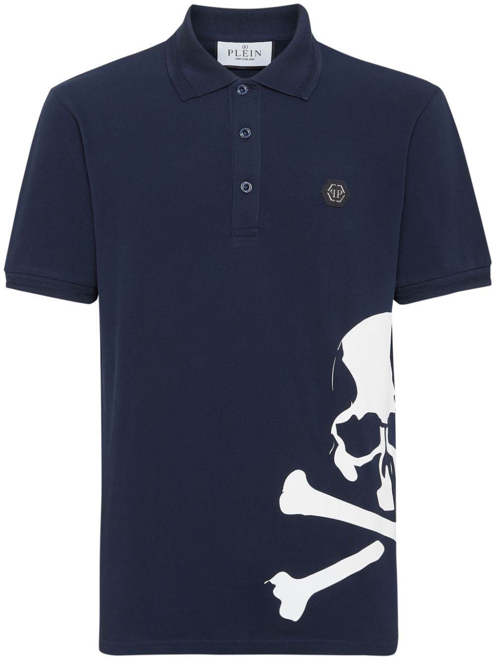 Philipp Plein Skull&bones-print Cotton Polo Shirt In Blue