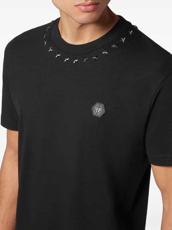 Tシャツ・カットソー PHILIPP PLEIN Men T-shirt Black SAECMTK8090PJY002N 0201 Philipp Plein logo-appliqué Cotton T-shirt | Black | FARFETCH JO