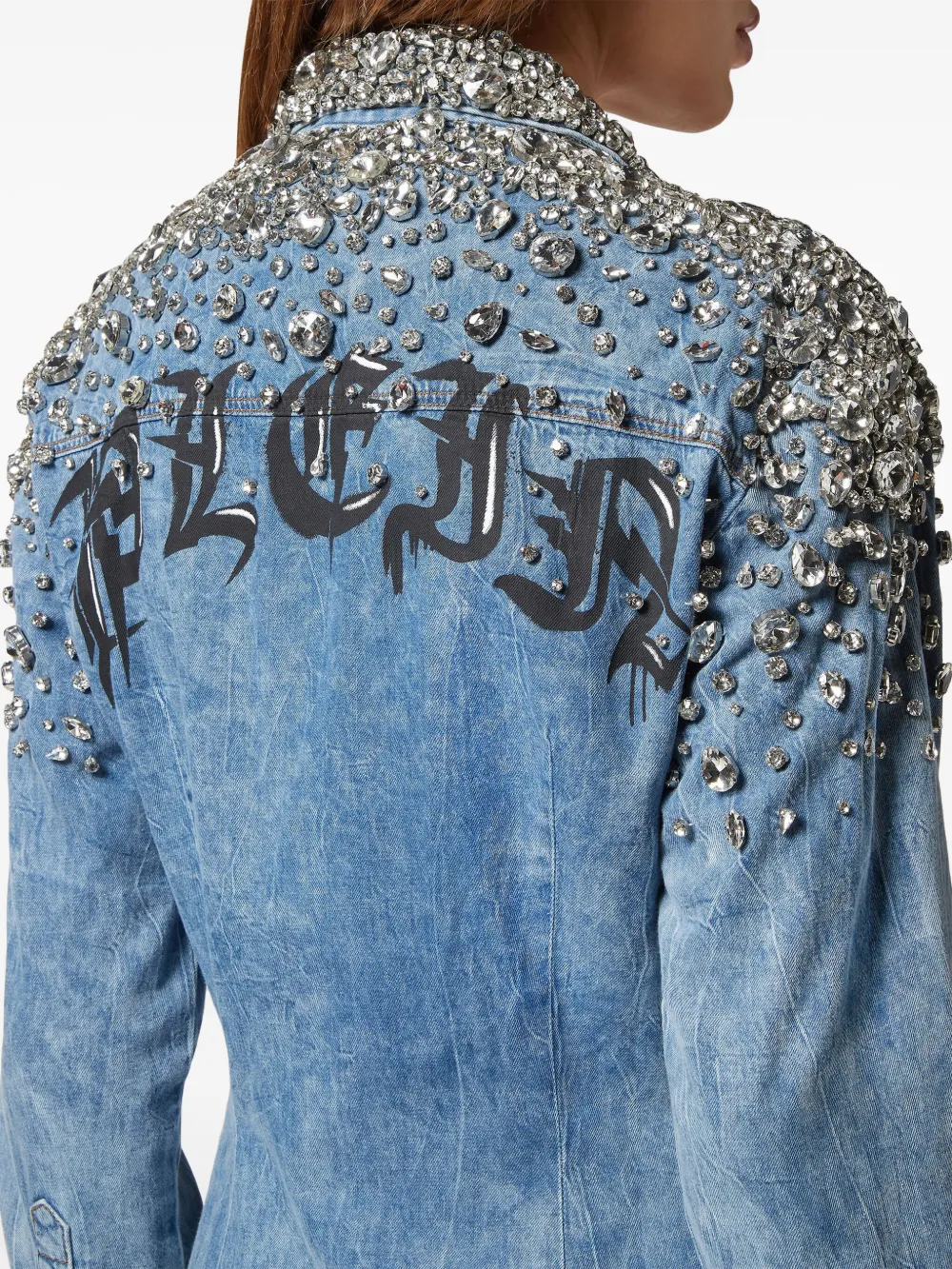 Philipp Plein Denim maxi-jurk verfraaid met kristallen Blauw