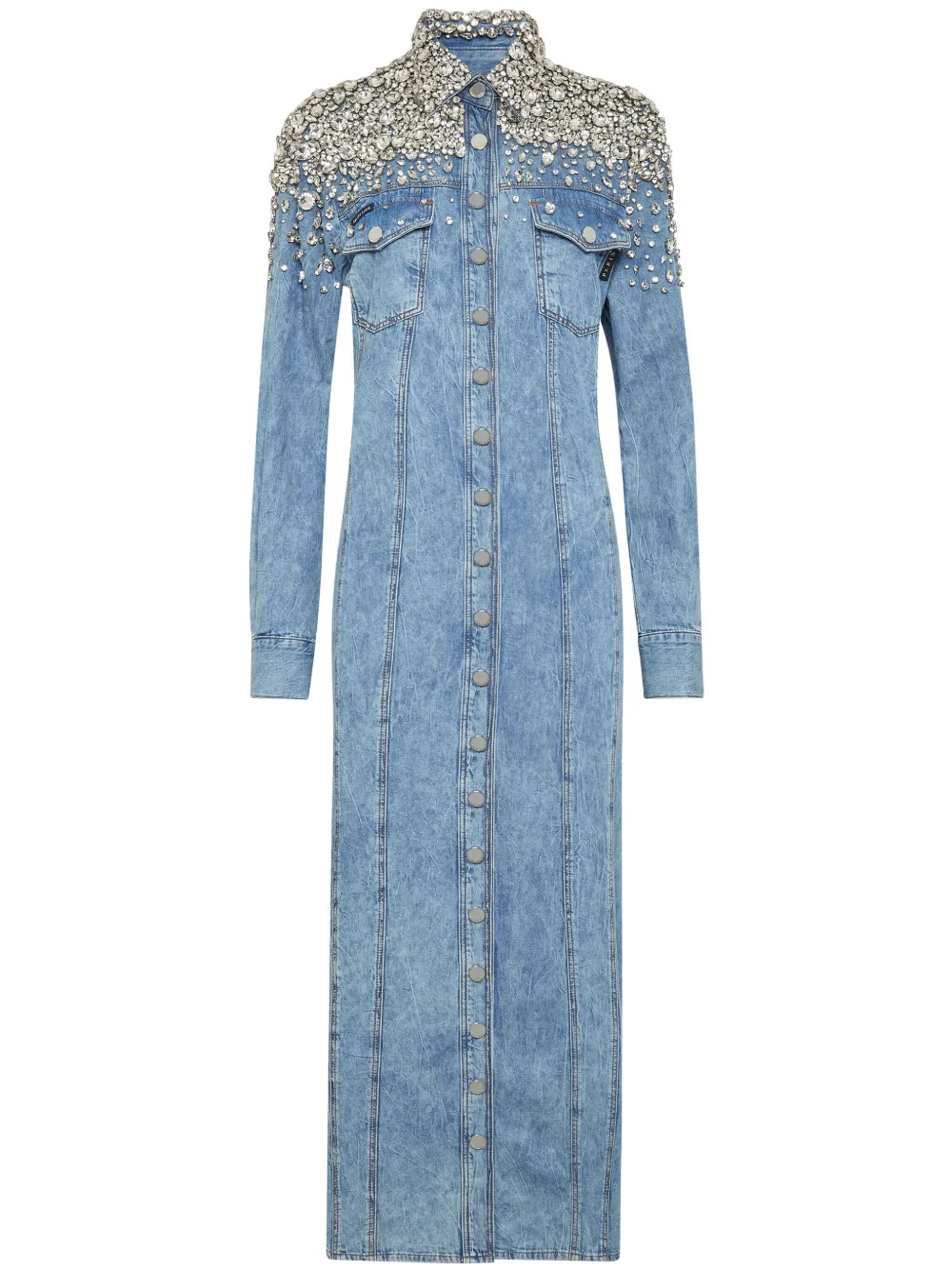 Philipp Plein Denim maxi-jurk verfraaid met kristallen Blauw