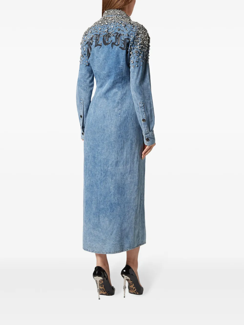 Philipp Plein Denim maxi-jurk verfraaid met kristallen Blauw
