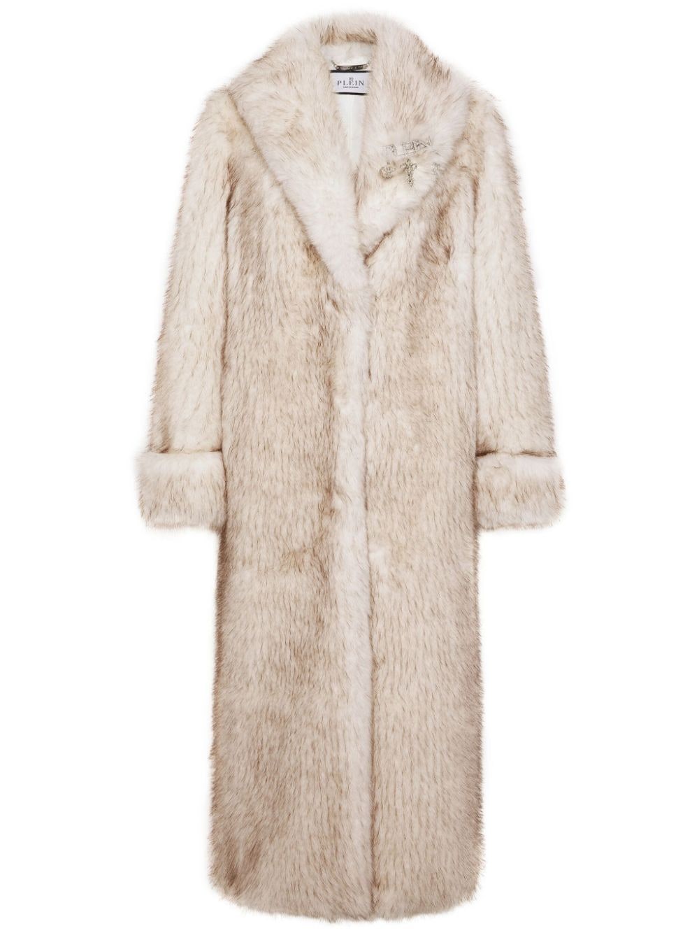 Shop Philipp Plein Logo-embellished Faux-fur Coat In Neutrals