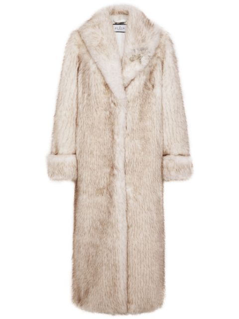 Philipp Plein logo-embellished faux-fur coat Women