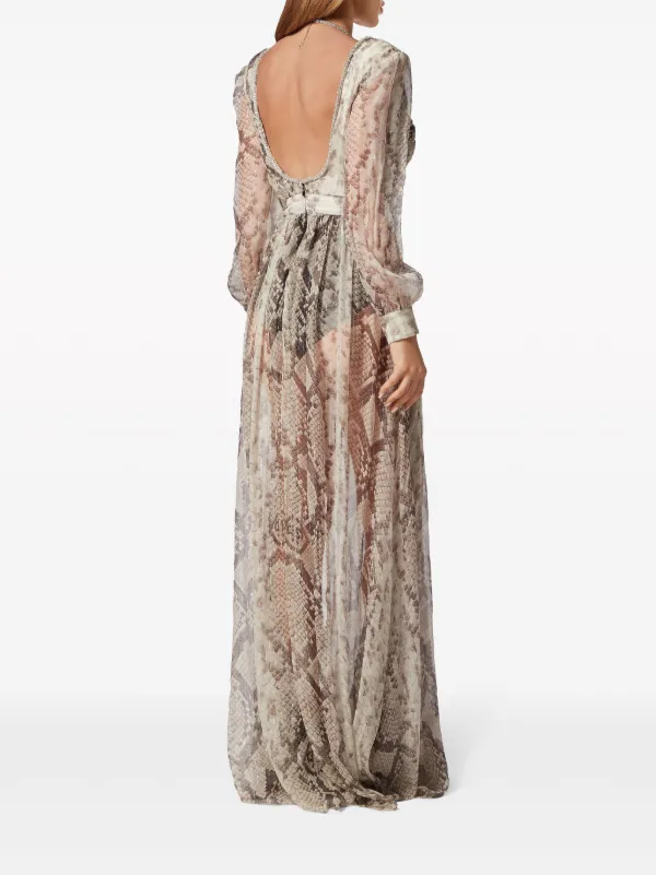 snakeskin flowy dress PHILIPP PLEIN - Silk Chiffon Long Dress Pitone