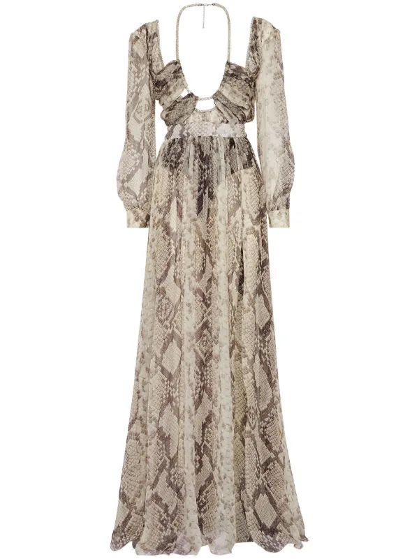 Philipp Plein snakeskin print Silk Maxi Dress Neutrals FARFETCH BH