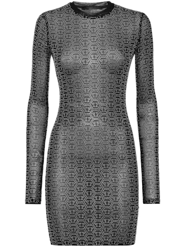Philipp Plein crystal-embellished Mesh Dress | Black | FARFETCH