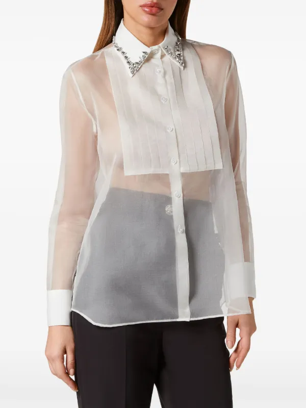 Philipp Plein crystal-embellished Sheer Shirt | White | FARFETCH
