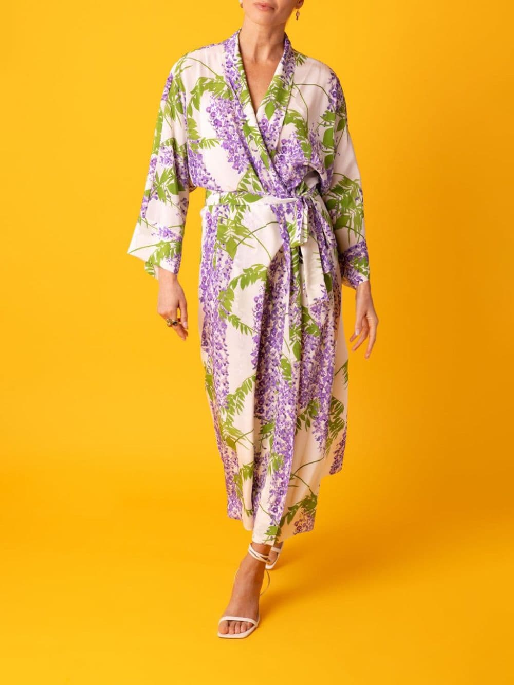 Shop Bernadette Floral-print Silk Wrap Dress In Purple