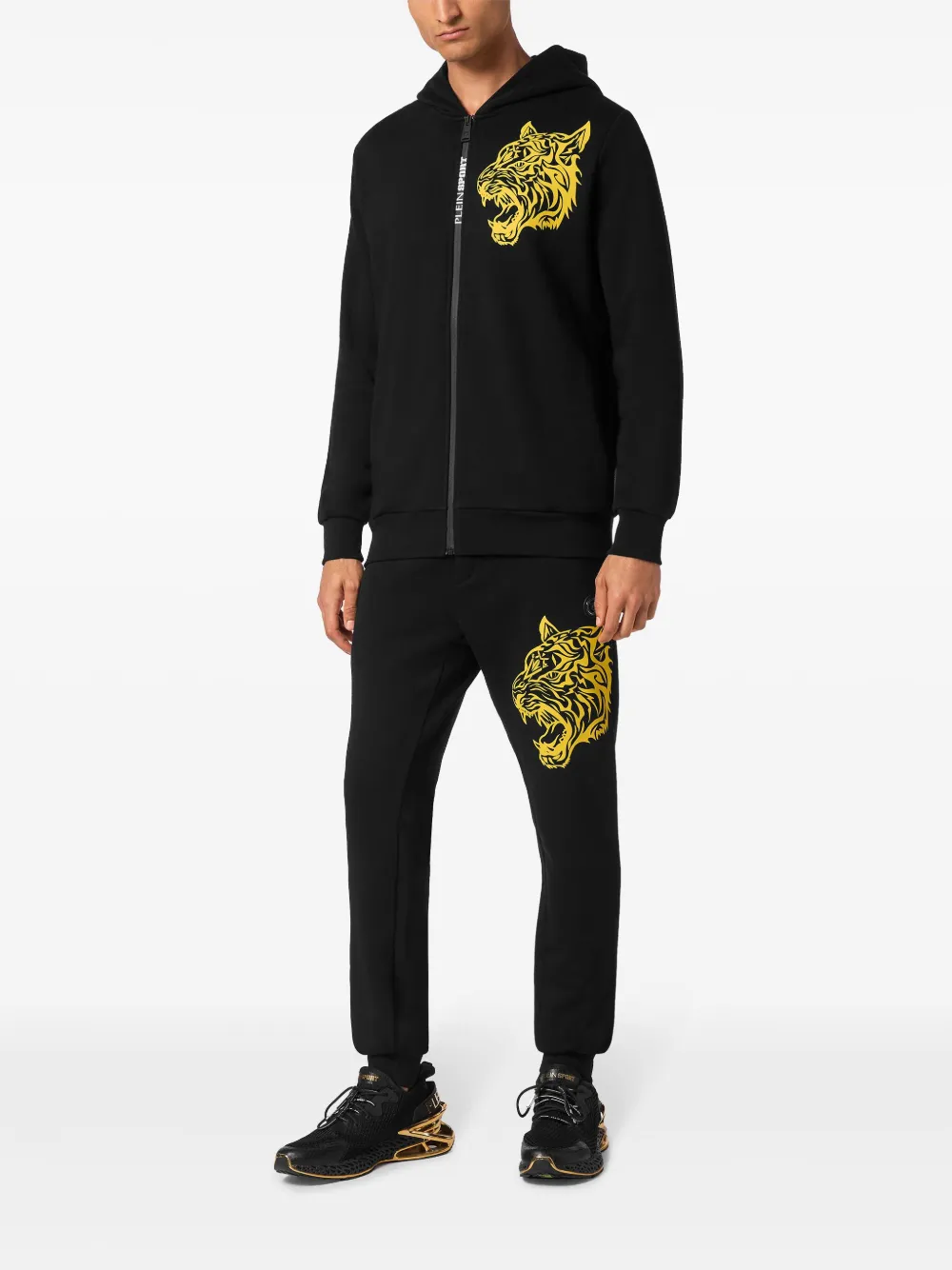 Plein Sport tiger print zipped hoodie - Zwart