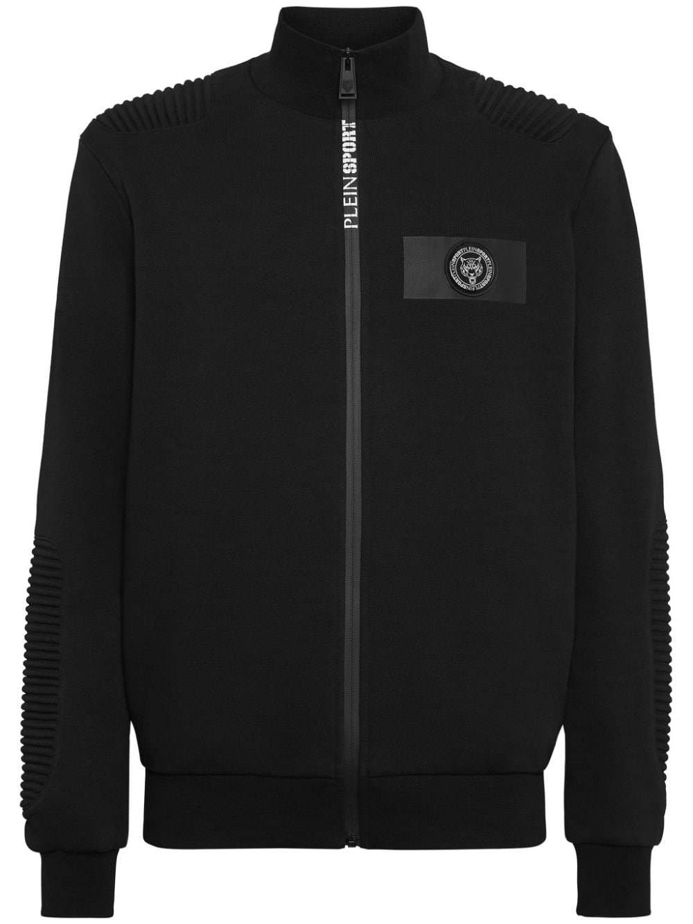 Plein Sport Logo Patch Ribbed-panelling Jacket In Black