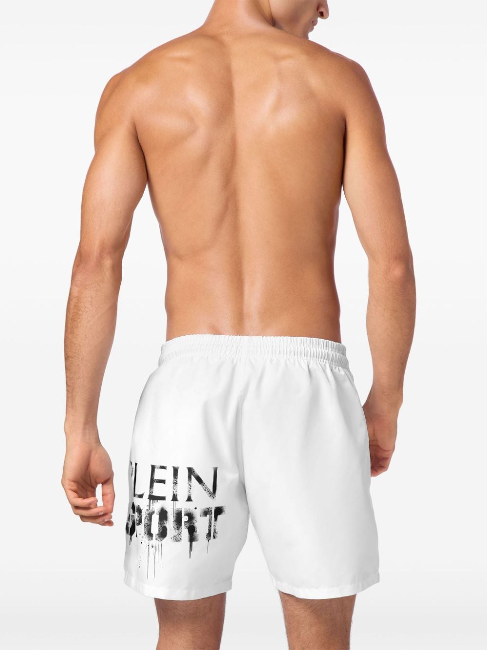 Shop Plein Sport Signature Slash Swim Shorts In Weiss