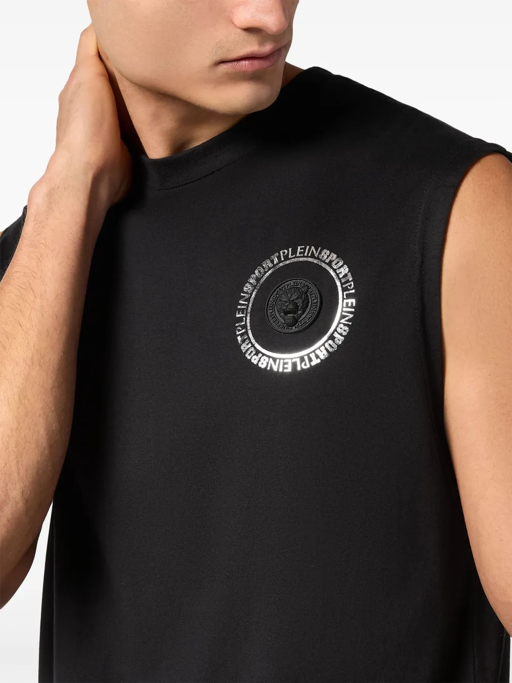Plein Sport Tanktop met logopatch en ronde hals Zwart