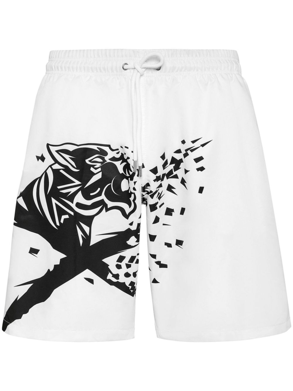 Plein Sport Tiger Print Swim Shorts In White