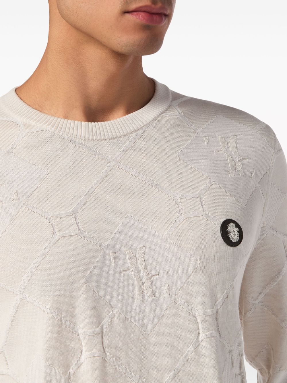 Shop Billionaire Intarsia-knit Jumper In White