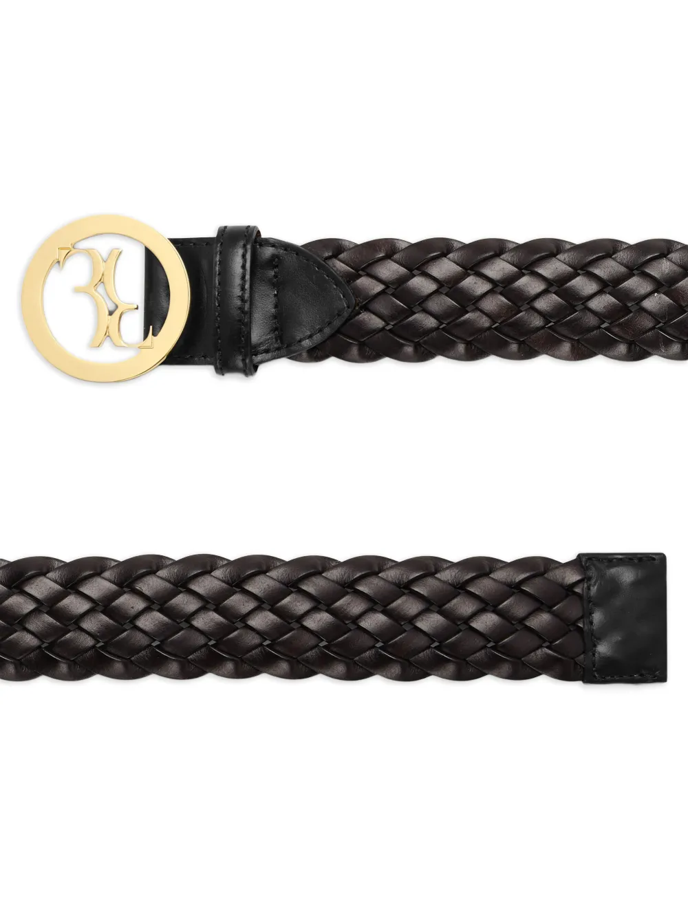 Billionaire 로고 버클 브레이디드 레더 벨트