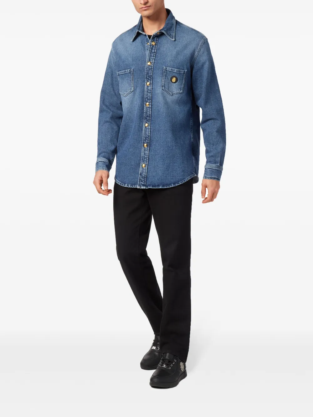 Billionaire logo-patch button-up shirt - Blauw