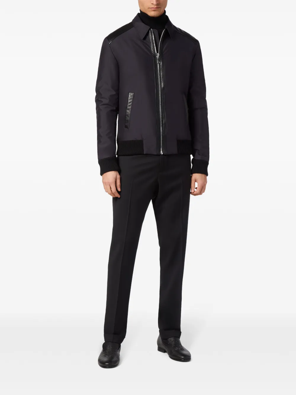 Billionaire leather-trim bomber jacket - Blauw