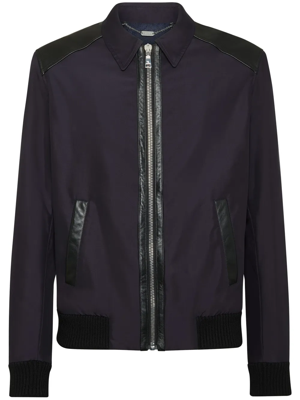 Billionaire Leather-trim Bomber Jacket In Blue