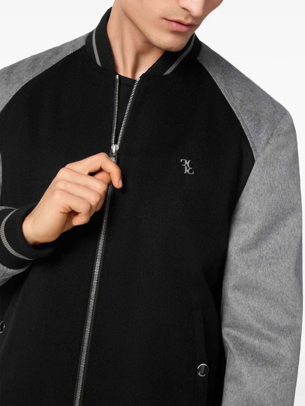 Billionaire Logo-appliqué Two-tone Bomber Jacket In Black