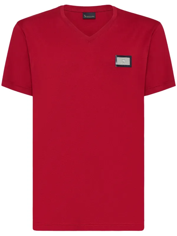 Billionaire Logo Plaque Cotton t-shirt Red FARFETCH IN