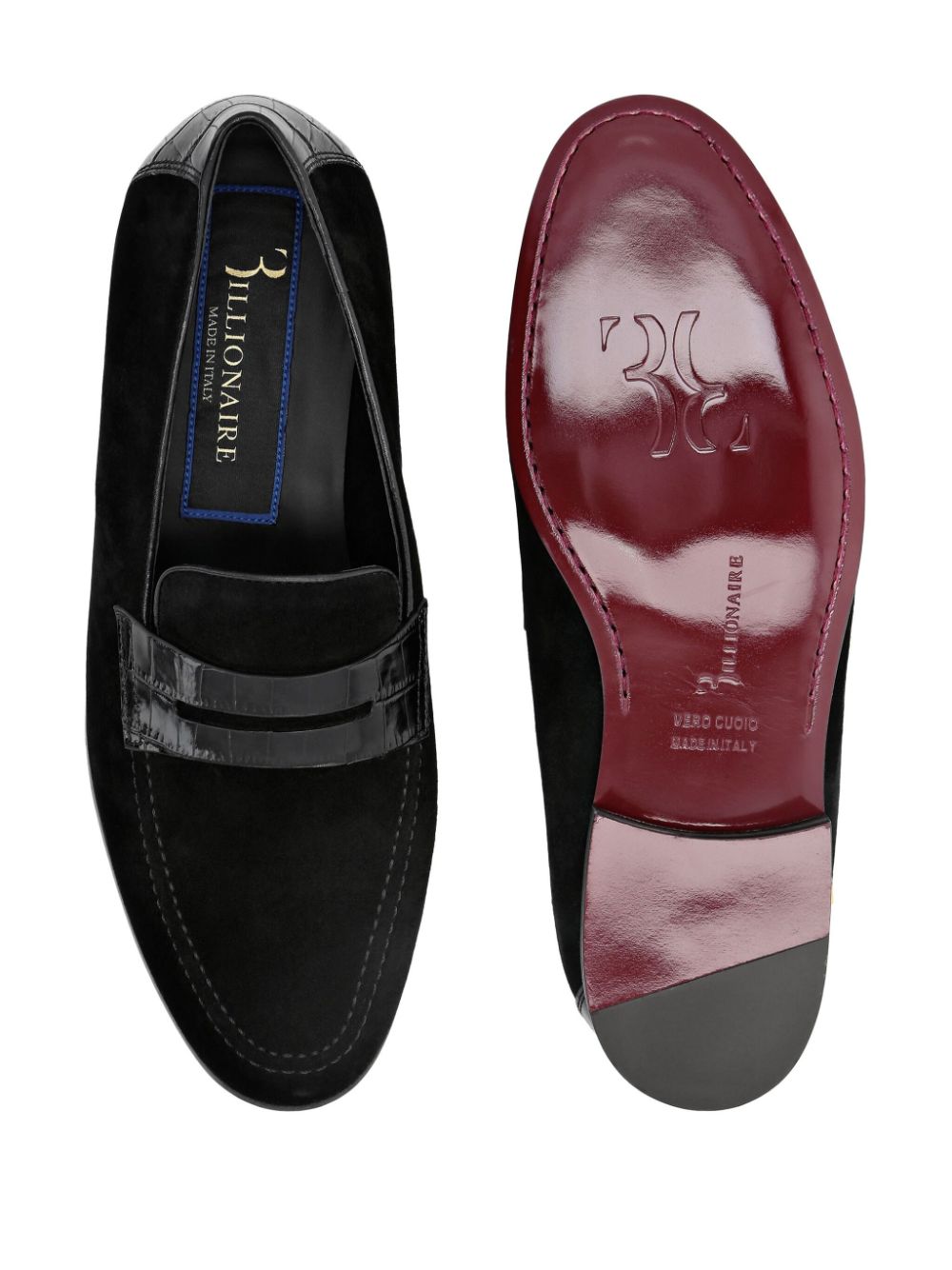 Shop Billionaire Penny-slot Suede Loafers In Black