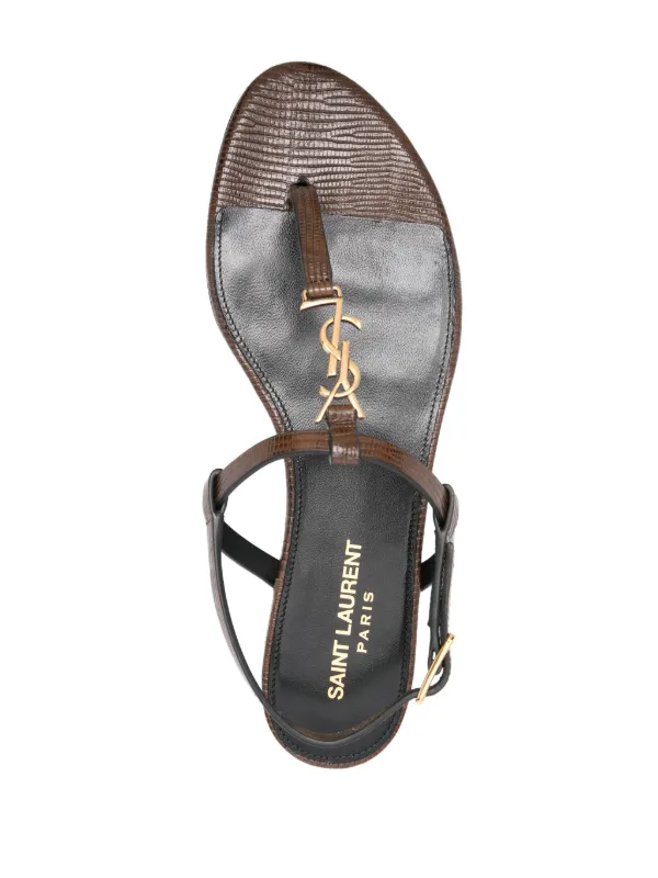 Saint Laurent Cassandre-plaque Leather Sandals | Brown