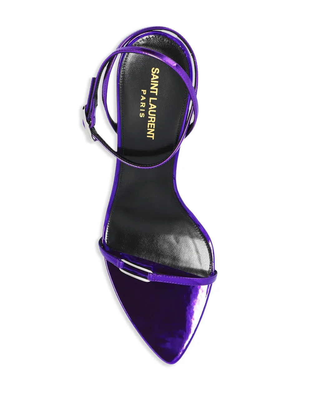 Saint Laurent Sleek Mirror Ankle-strap Kitty Sandals In Purple