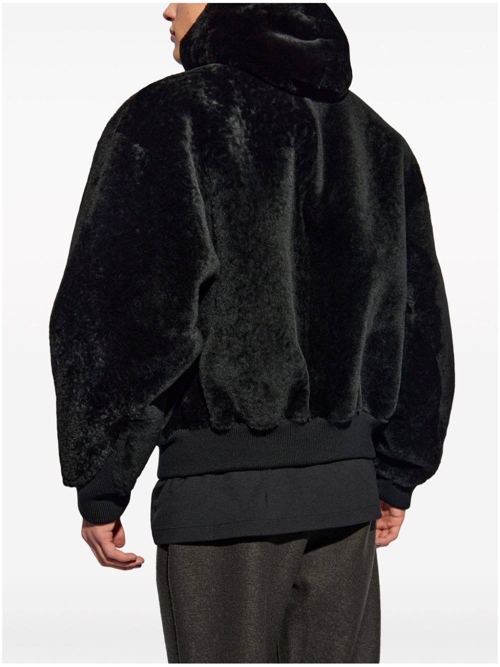 Shop Fear Of God Sheepskin Hooded Jacket In Black