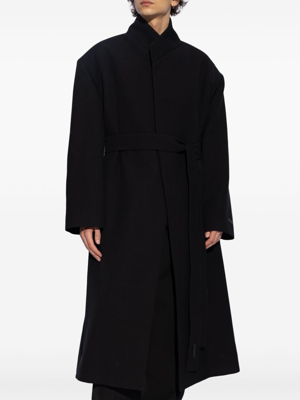 Shop Fear Of God Belted Wool Coat In Black