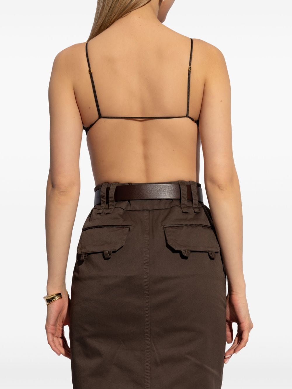 Shop Saint Laurent Semi-sheer Backless Bodysuit In Brown