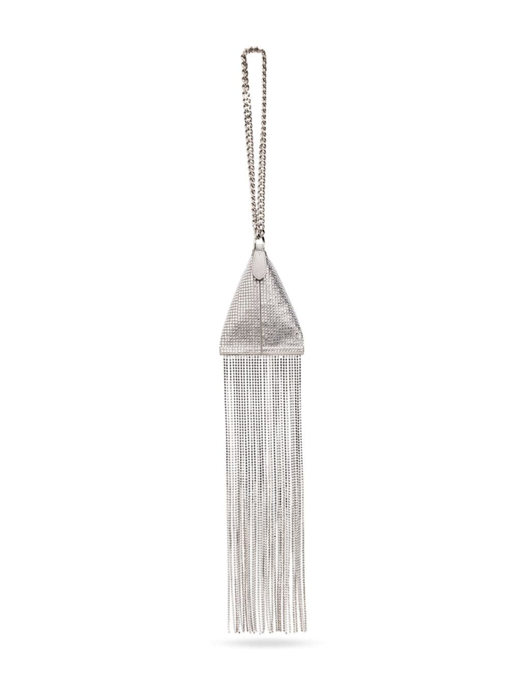 Shop Stella Mccartney Crystal-embellished Fringed Mini Bag In Silber