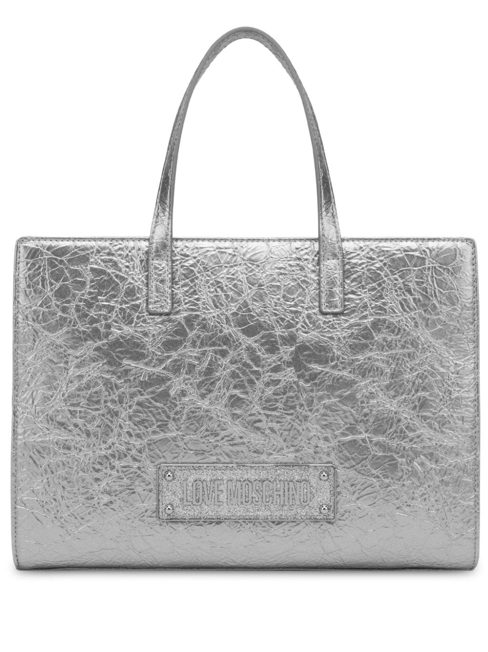 Love Moschino Logo-plaque Tote Bag In Silver
